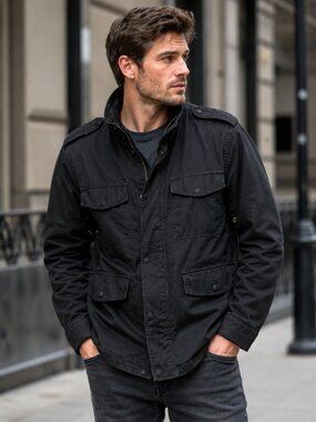 GAP Black Military Field Jacket Utility Coat Size M Cotton Blend